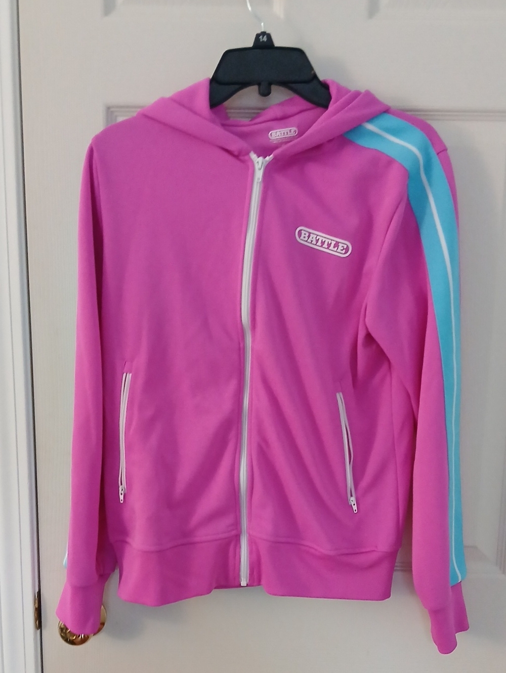 Battle Pink & BlueZip-Up Hoodie with Blue Stripe